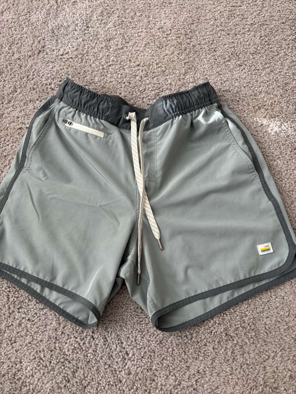 Vuori Men's Athletic Shorts in Sage Green with Dark Trim